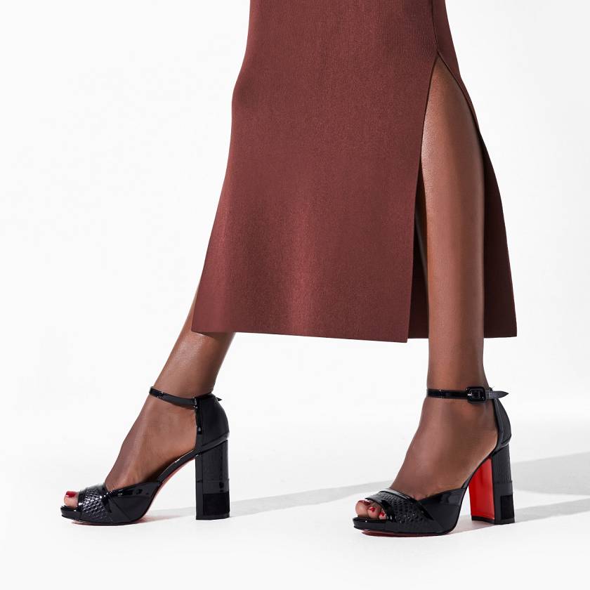 Women's Christian Louboutin Mondiri 100 mm Patent Leather Sandal Heels - Black [5654-564]
